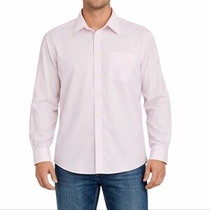 Joseph & Feiss Mens Soft Pink Dress Shirt Size 18.5 34/35 Casual Career Non Iron